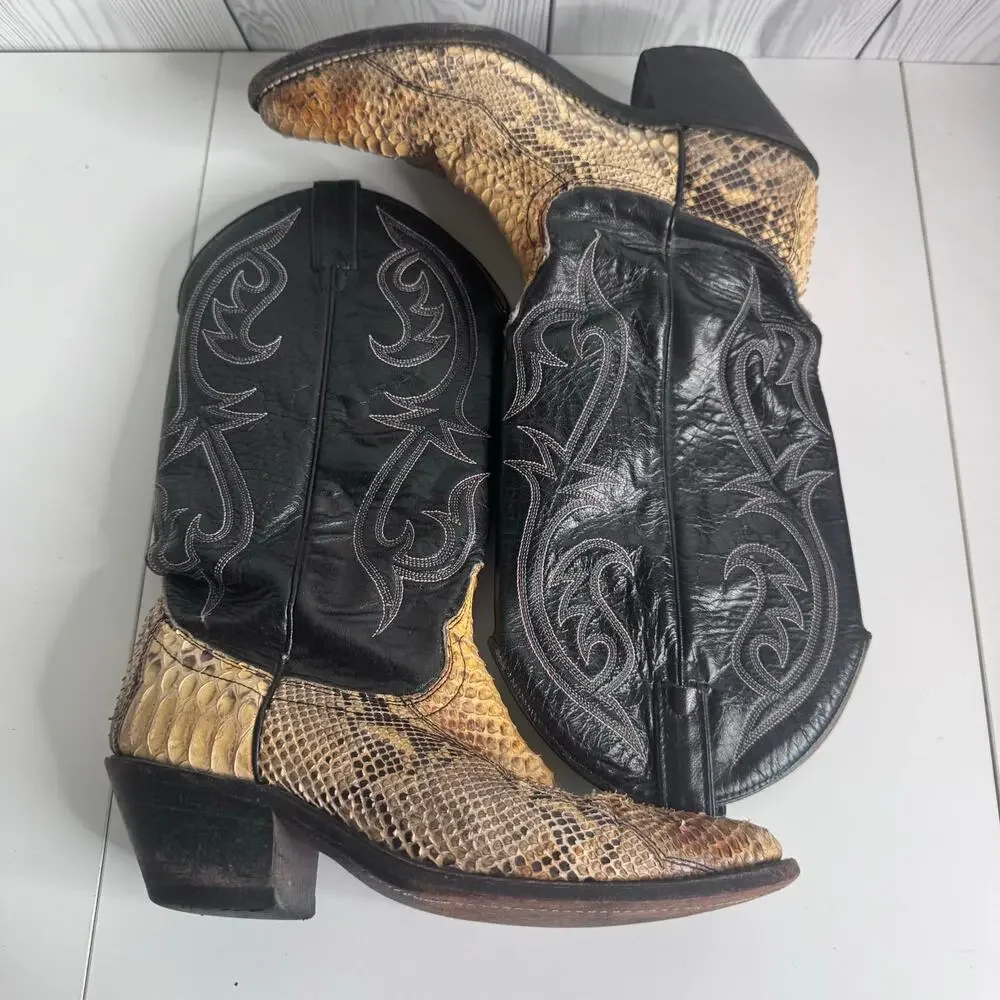 ACME VTG Men Python Snakeskin Leather Western Boots Rodeo USA 8 M (9.5 Women’s)
